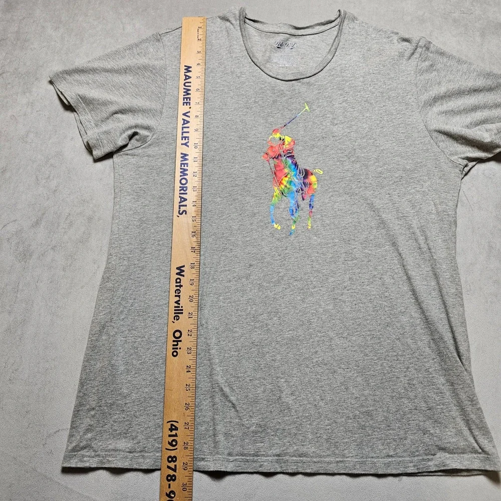 Polo Ralph Lauren Mens Heather Grey Rainbow‎ Tie Dye Big Pony T-Shirt Large